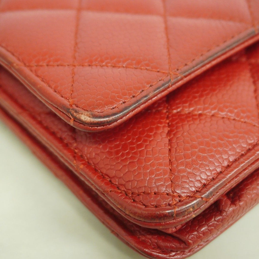 Chanel Shoulder Wallet Quilted Caviar Leather Red Silver — view 7