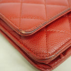 Chanel Shoulder Wallet Quilted Caviar Leather Red Silver — view 7