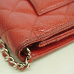 Chanel Shoulder Wallet Quilted Caviar Leather Red Silver — view 6