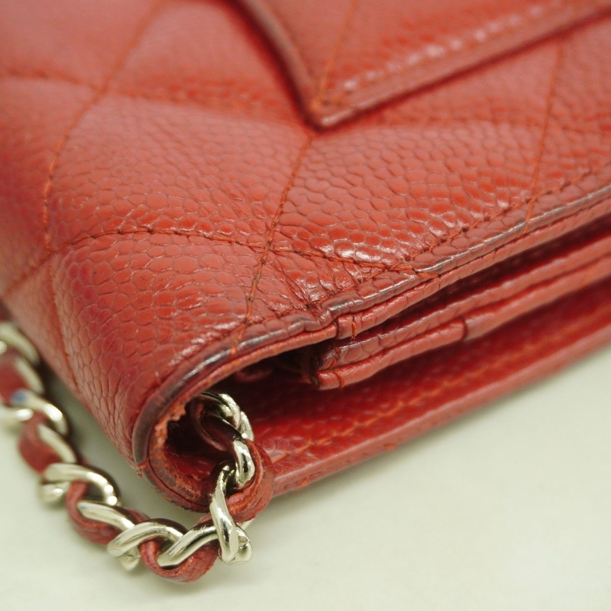 Chanel Shoulder Wallet Quilted Caviar Leather Red Silver — view 6