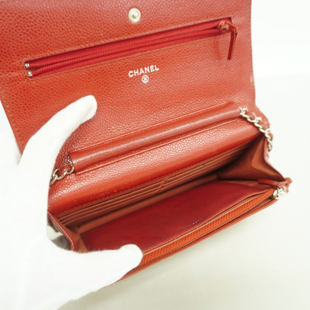 Chanel Shoulder Wallet Quilted Caviar Leather Red Silver — view 3