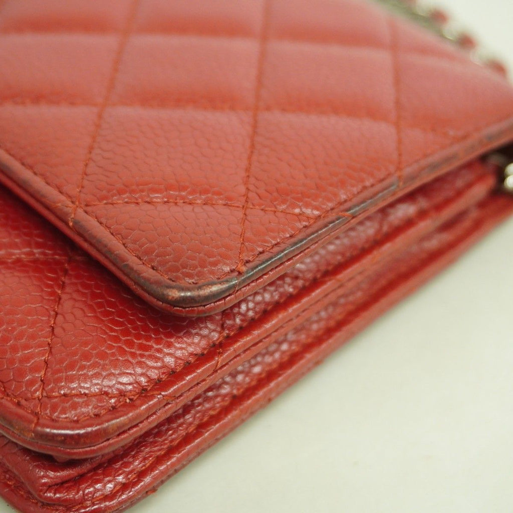 Chanel Shoulder Wallet Quilted Caviar Leather Red Silver — view 8