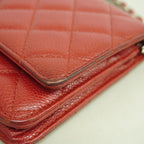 Chanel Shoulder Wallet Quilted Caviar Leather Red Silver — view 8