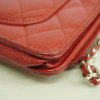Chanel Shoulder Wallet Quilted Caviar Leather Red Silver — view 5