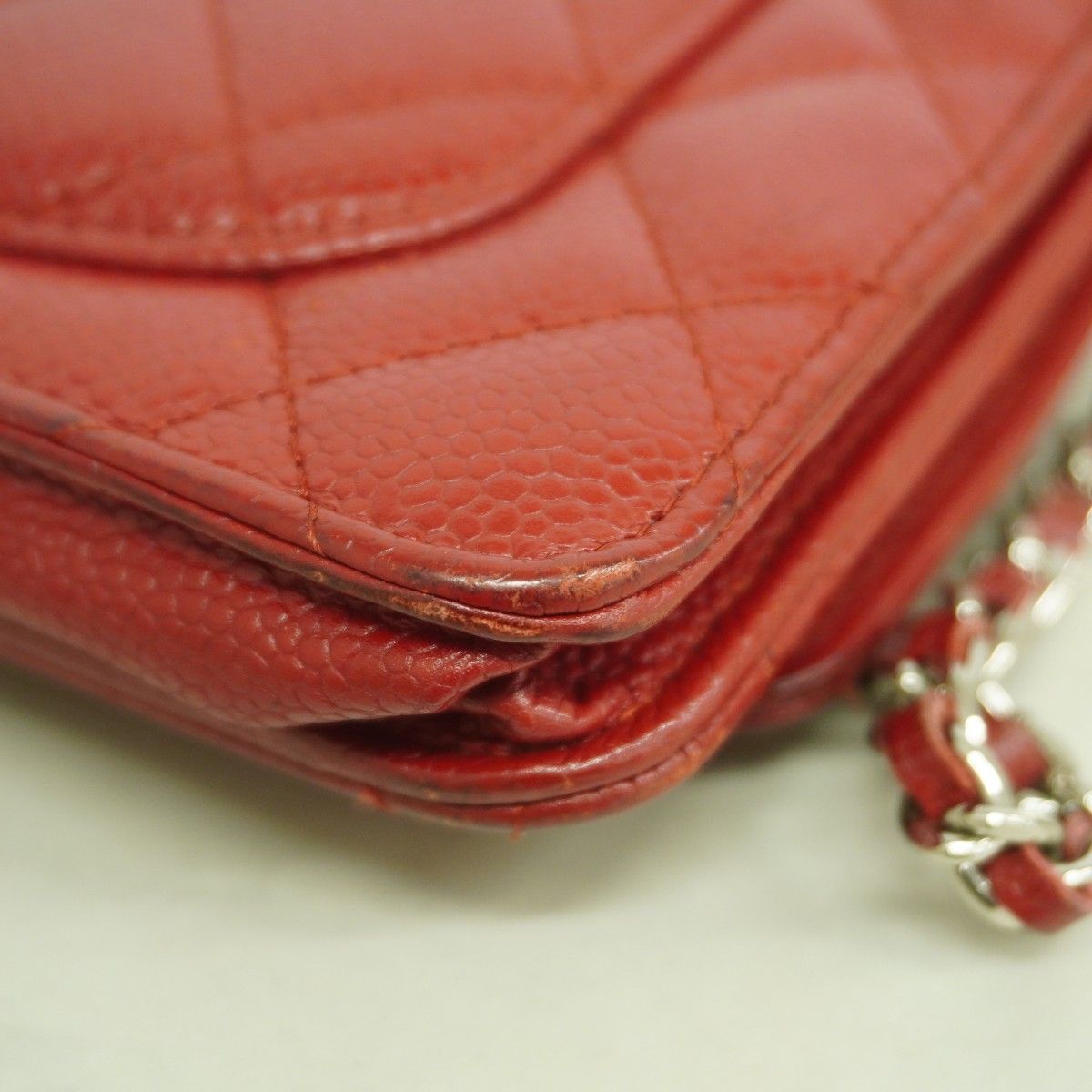 Chanel Shoulder Wallet Quilted Caviar Leather Red Silver — view 5