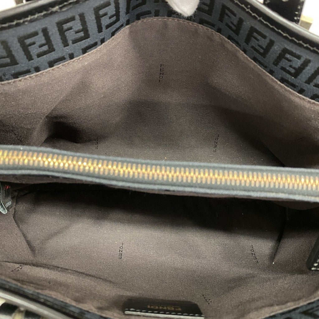 Fendi Handbag Zucchino Nylon Canvas Navy Black Gold — view 4