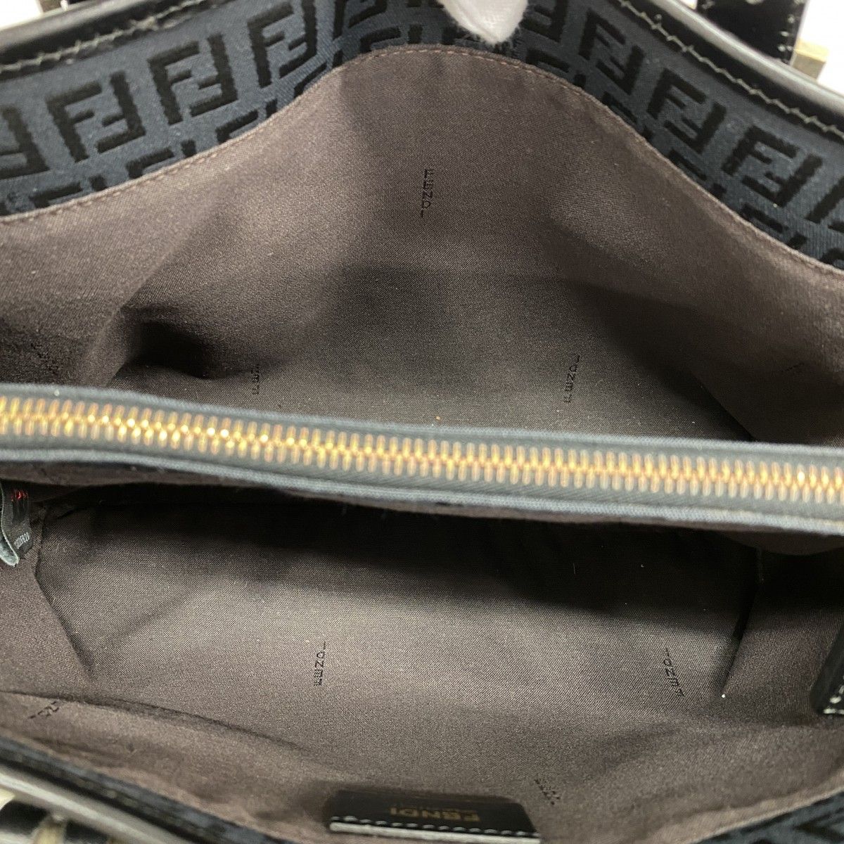 Fendi Handbag Zucchino Nylon Canvas Navy Black Gold — view 4