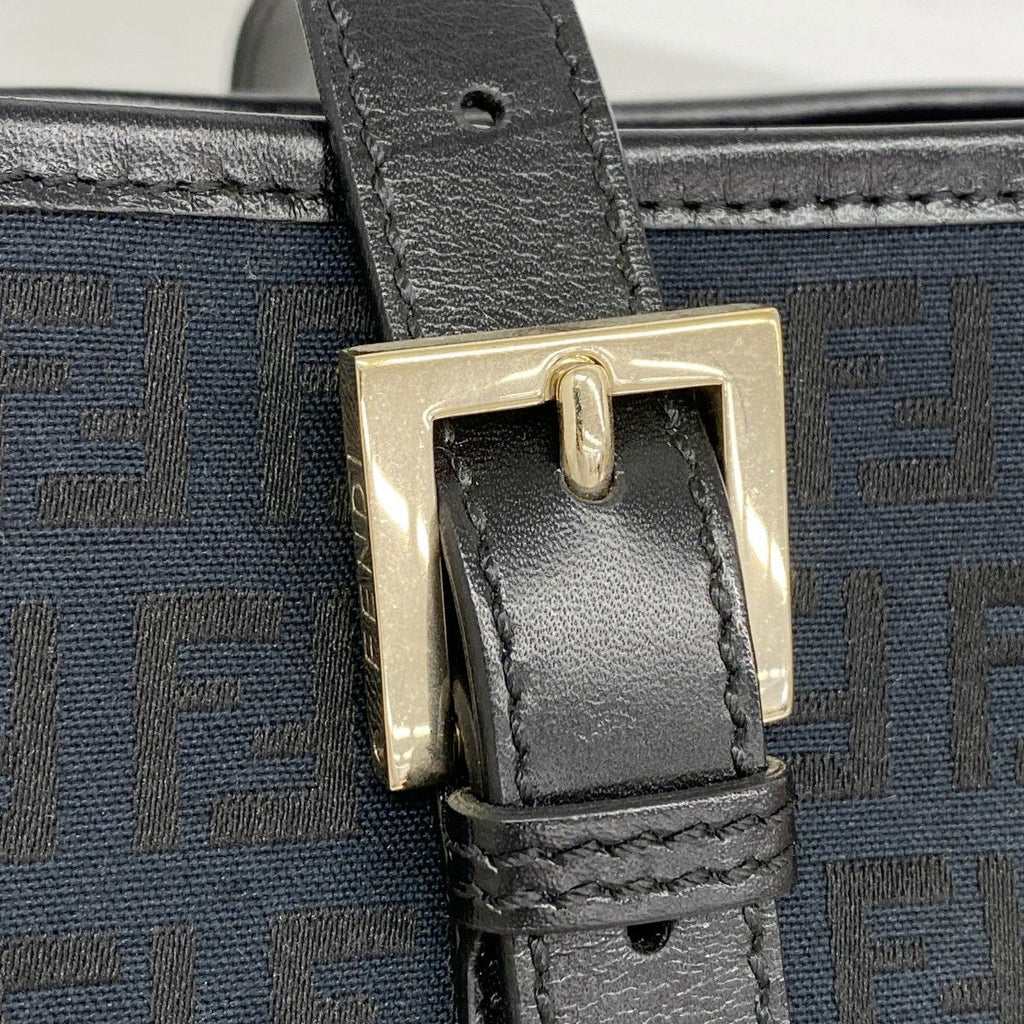 Fendi Handbag Zucchino Nylon Canvas Navy Black Gold — view 7