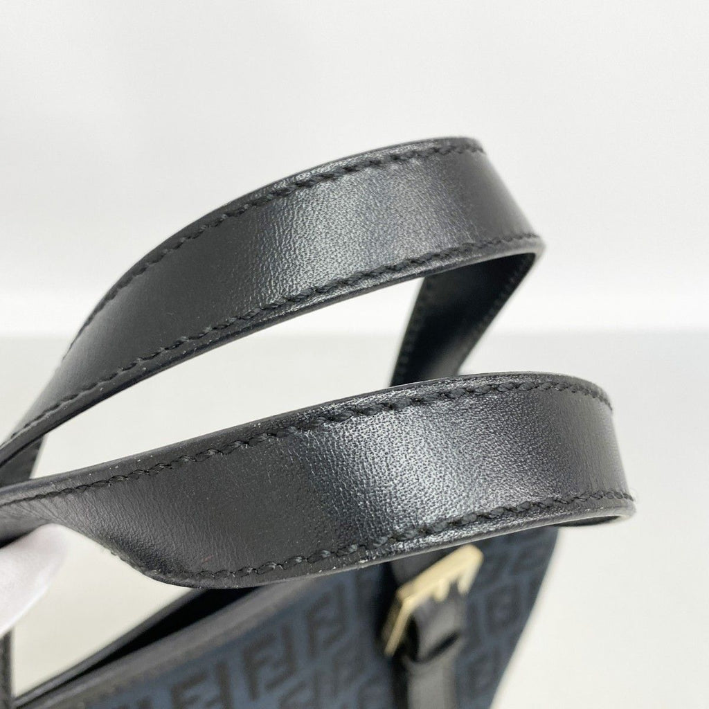 Fendi Handbag Zucchino Nylon Canvas Navy Black Gold — view 8