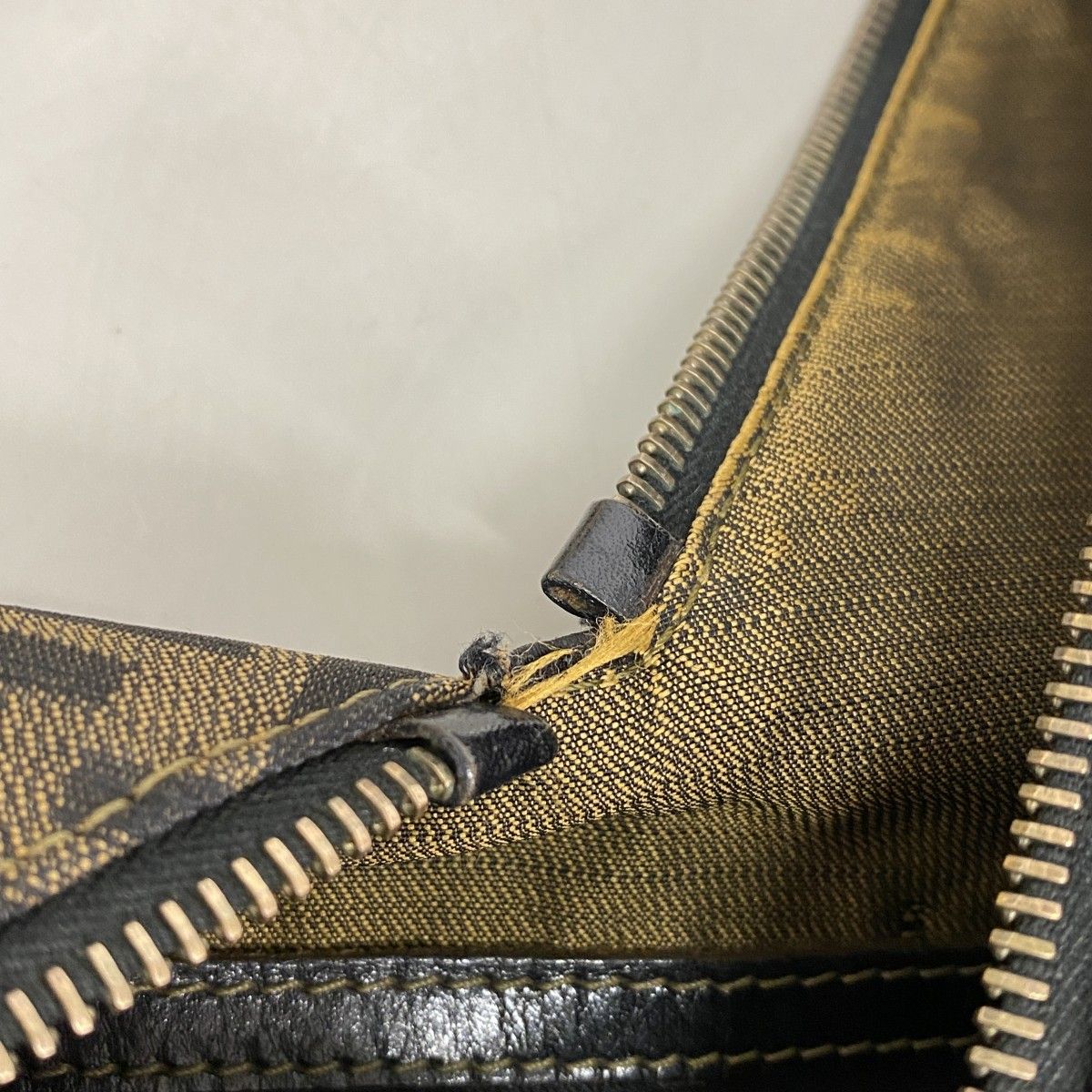 Fendi Shoulder Bag Zucca Nylon Canvas Brown Gold — view 6