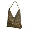 Fendi Shoulder Bag Zucca Nylon Canvas Brown Gold
