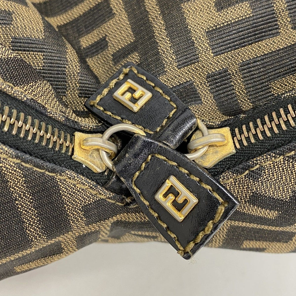 Fendi Shoulder Bag Zucca Nylon Canvas Brown Gold — view 8