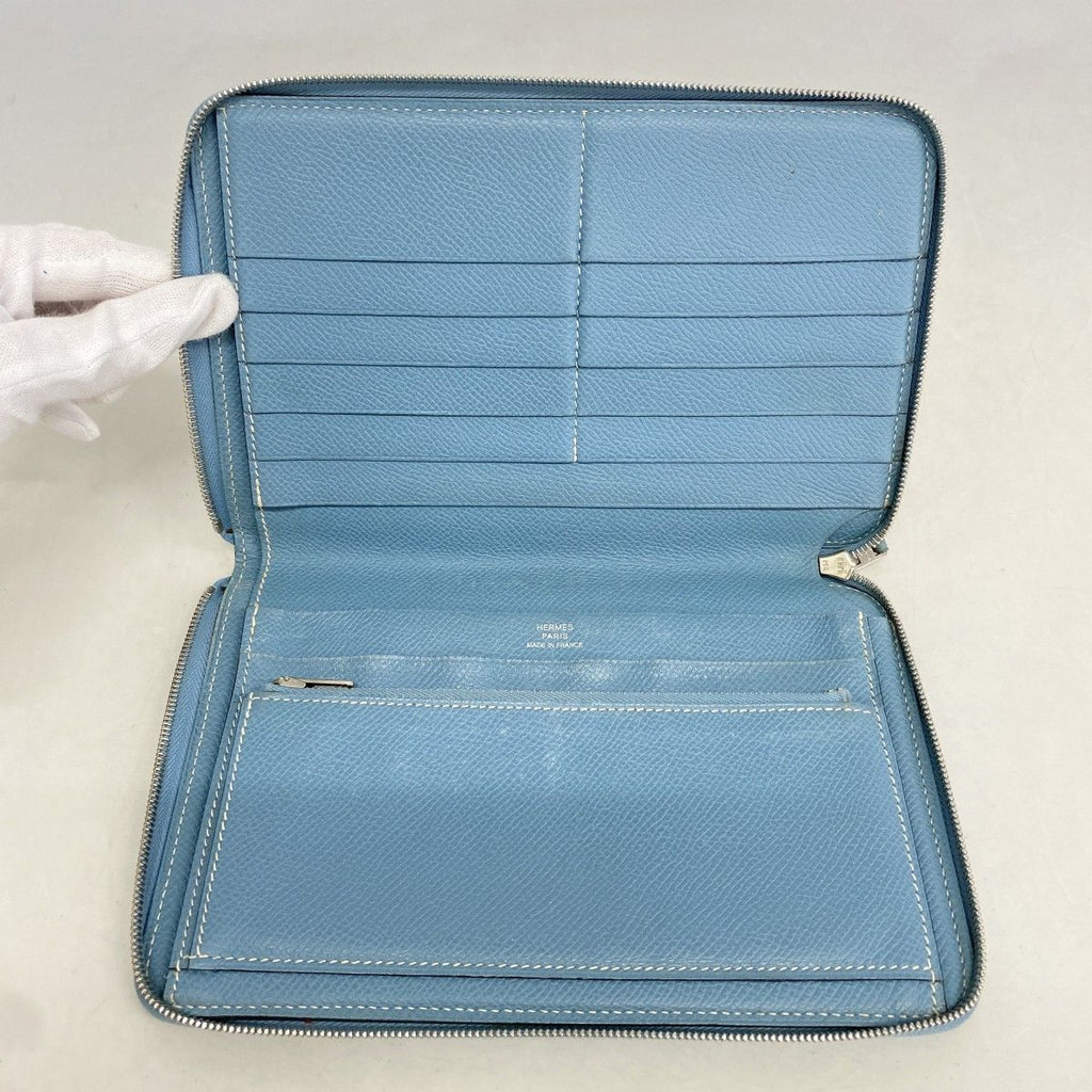 Hermes Wallet Azap Combine Veau Epsom Blue Jean Silver — view 3