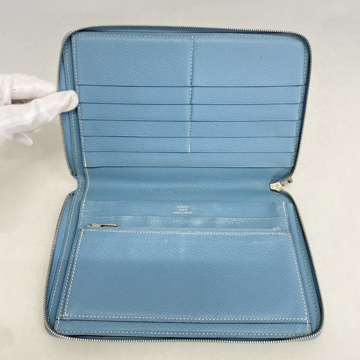 Hermes Wallet Azap Combine Veau Epsom Blue Jean Silver — view 3