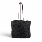 Prada Flower Motif Chain Tote Tessuto Nylon Leather Black Rose
