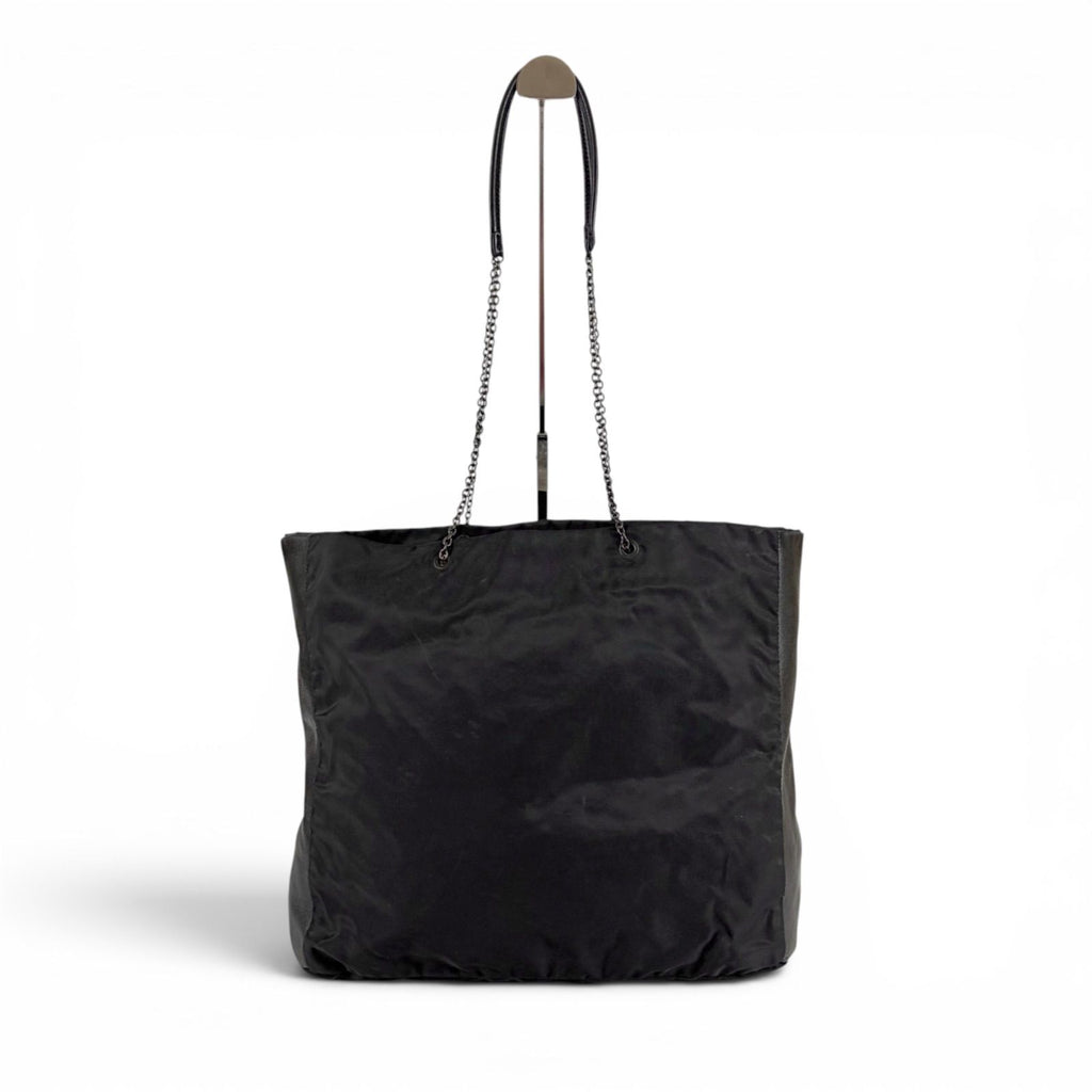 Prada Flower Motif Chain Tote Tessuto Nylon Leather Black Rose — view 2