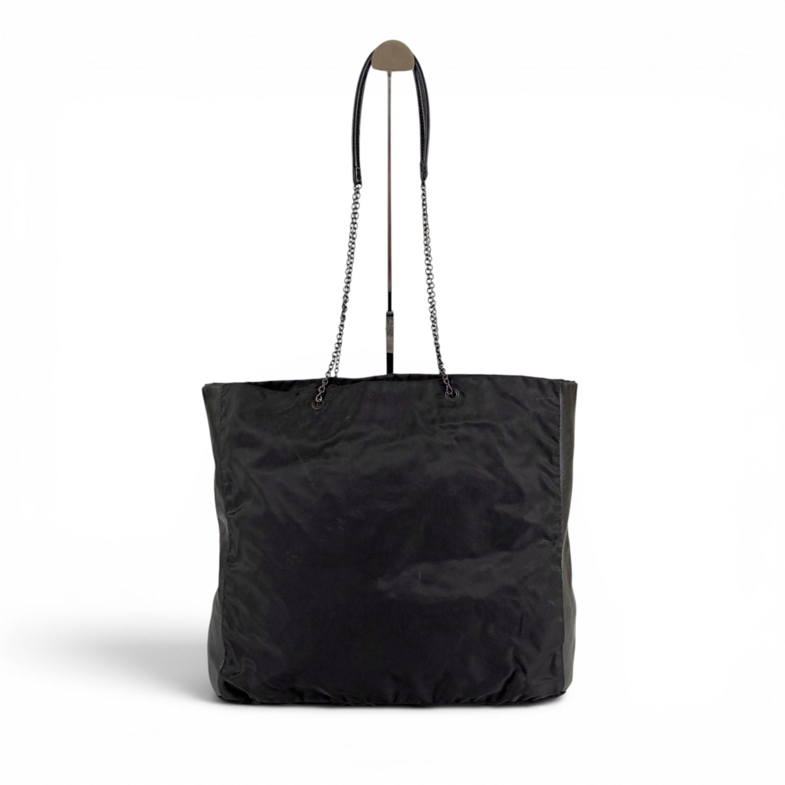 Prada Flower Motif Chain Tote Tessuto Nylon Leather Black Rose — view 2