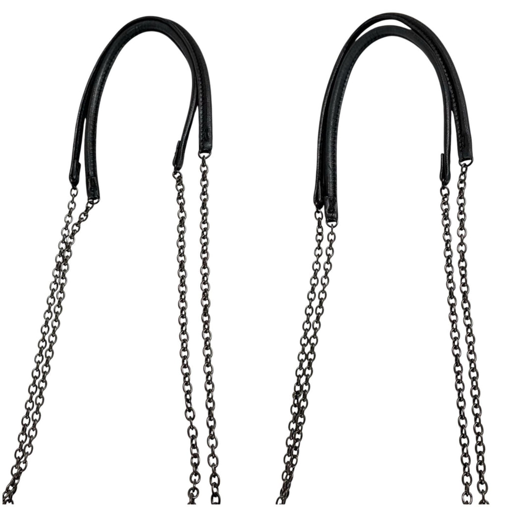 Prada Flower Motif Chain Tote Tessuto Nylon Leather Black Rose — view 6