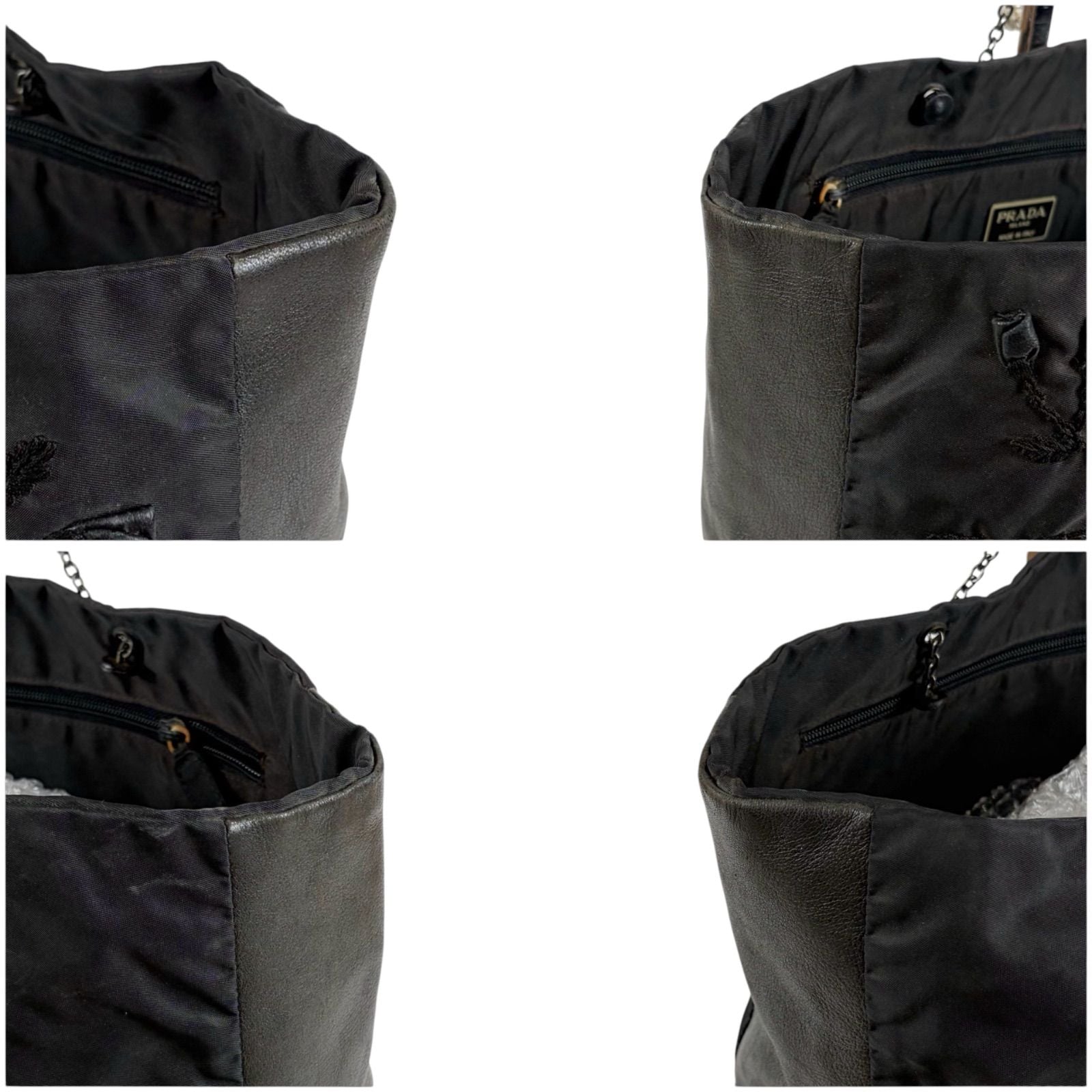Prada Flower Motif Chain Tote Tessuto Nylon Leather Black Rose — view 4