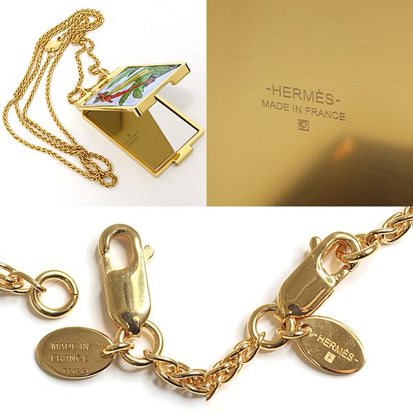 Hermes on the Beach Mirror Compact Pendant with Necklace Gold Multicolor — view 5