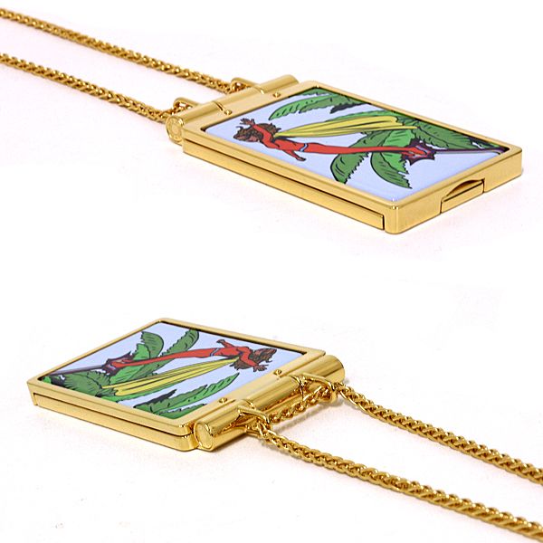 Hermes on the Beach Mirror Compact Pendant with Necklace Gold Multicolor — view 4