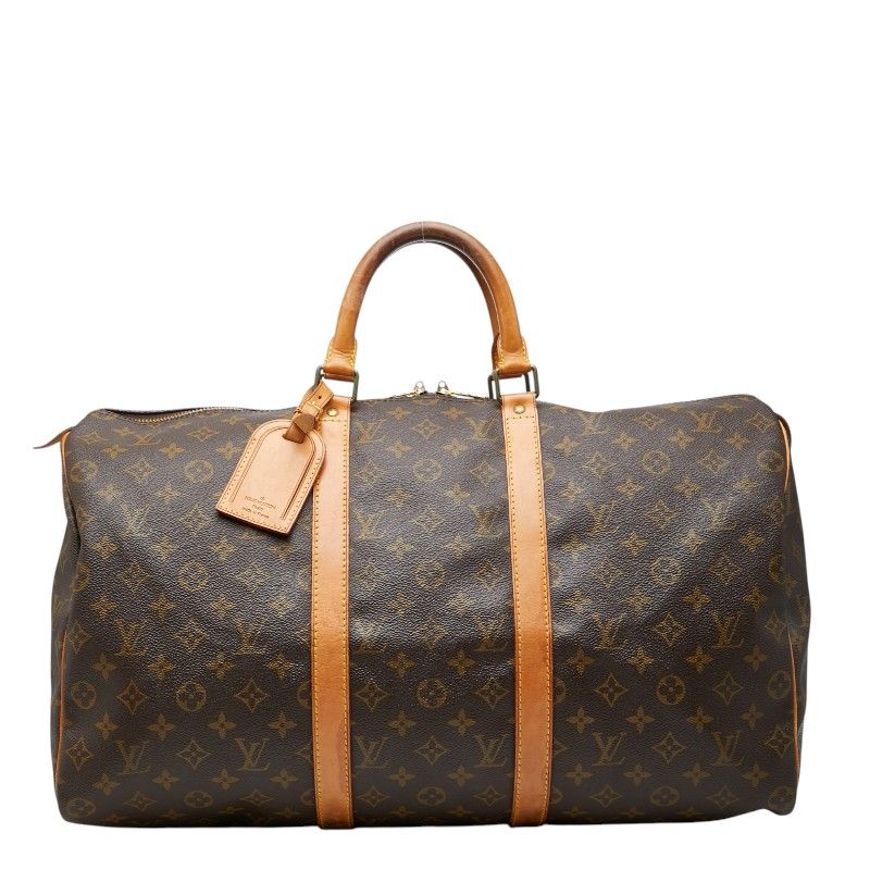 Louis Vuitton Monogram Keepall 50 Boston Bag Brown Leather