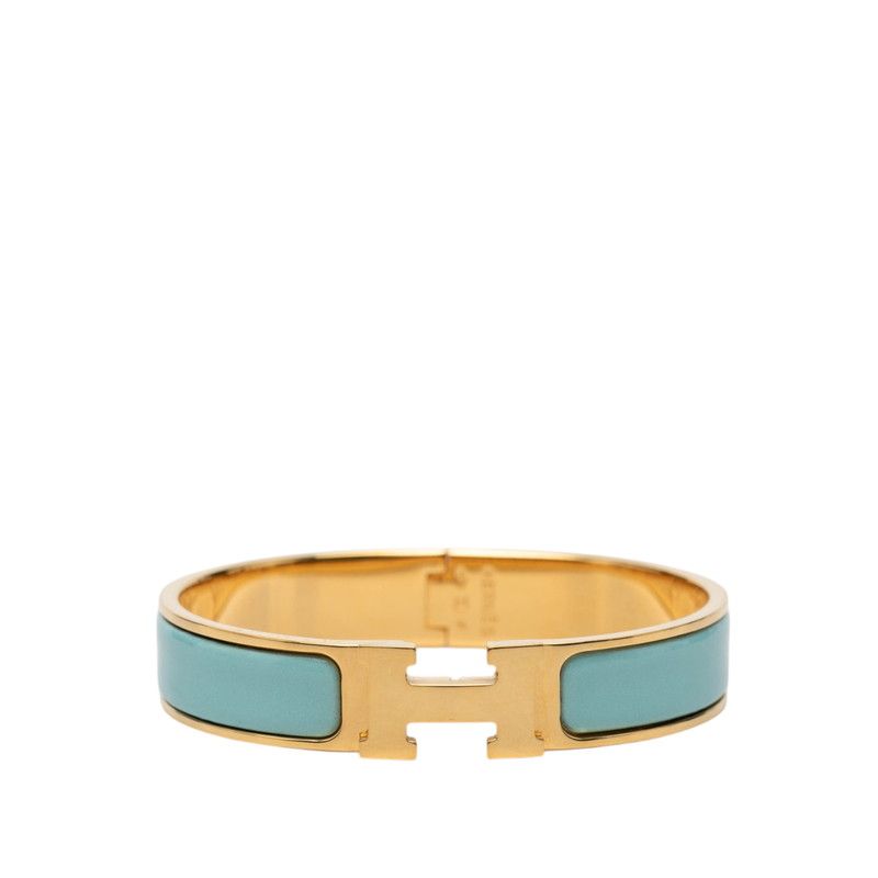 Hermes Click PM Bracelet Bangle Gold Blue Plated