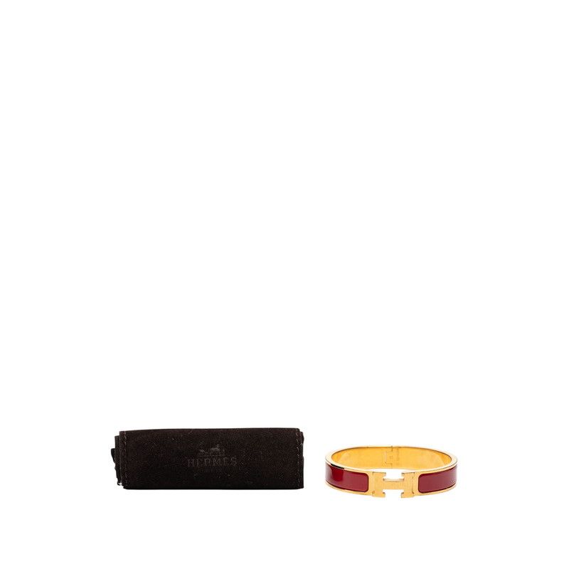 Hermes Click PM Enamel Bracelet Bangle Gold Red Plated — view 5