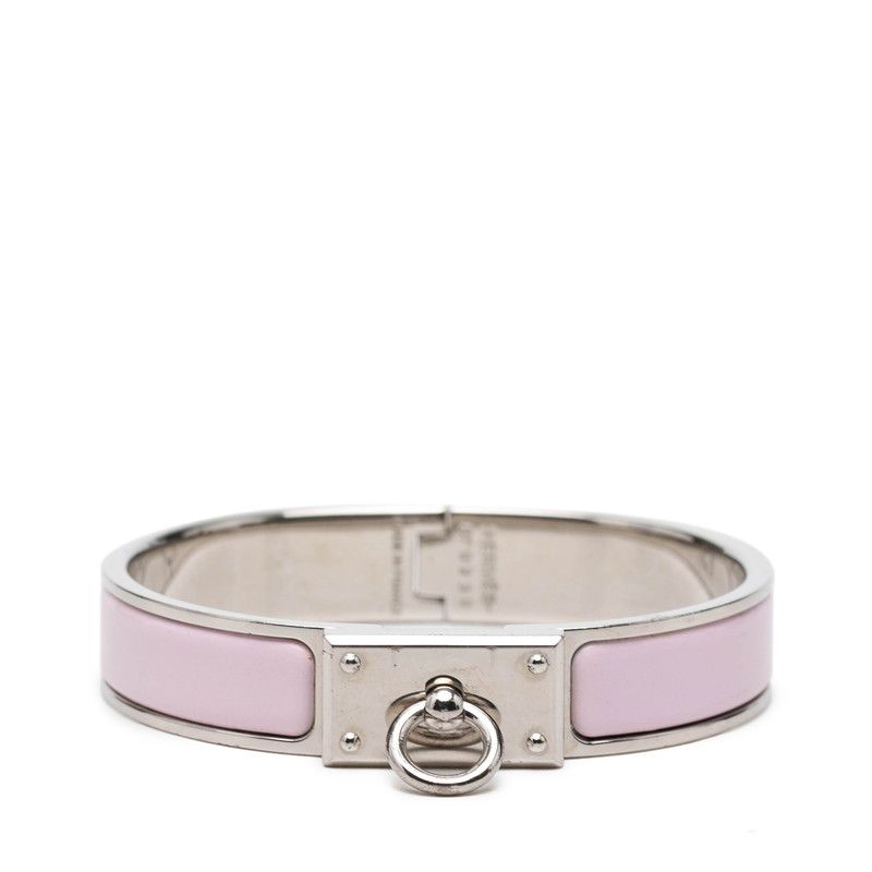 Hermes Click Ano Bracelet Bangle Silver Pink Metal