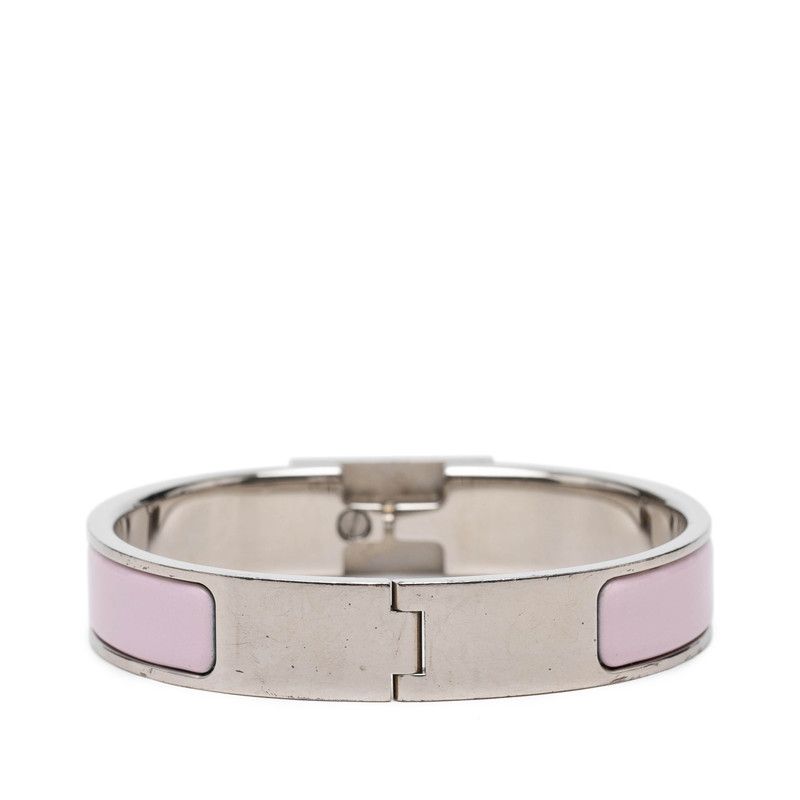 Hermes Click Ano Bracelet Bangle Silver Pink Metal — view 3