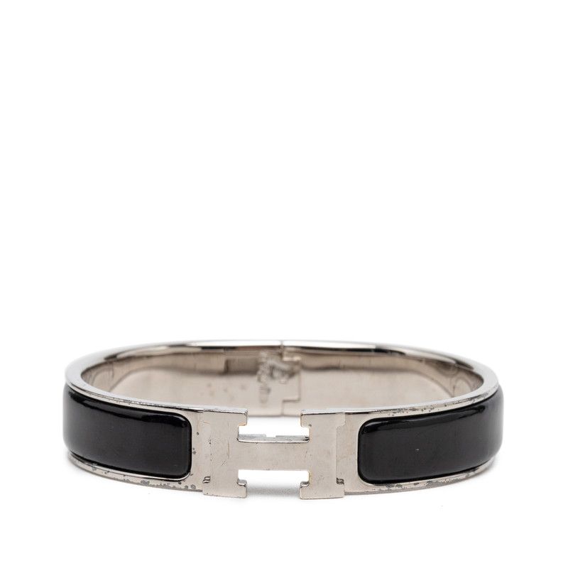 Hermes Click PM Bangle Silver Black Metal Enamel 1- Bracelet