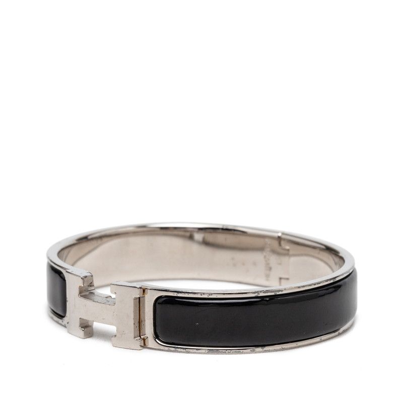 Hermes Click PM Bangle Silver Black Metal Enamel 1- Bracelet — view 2