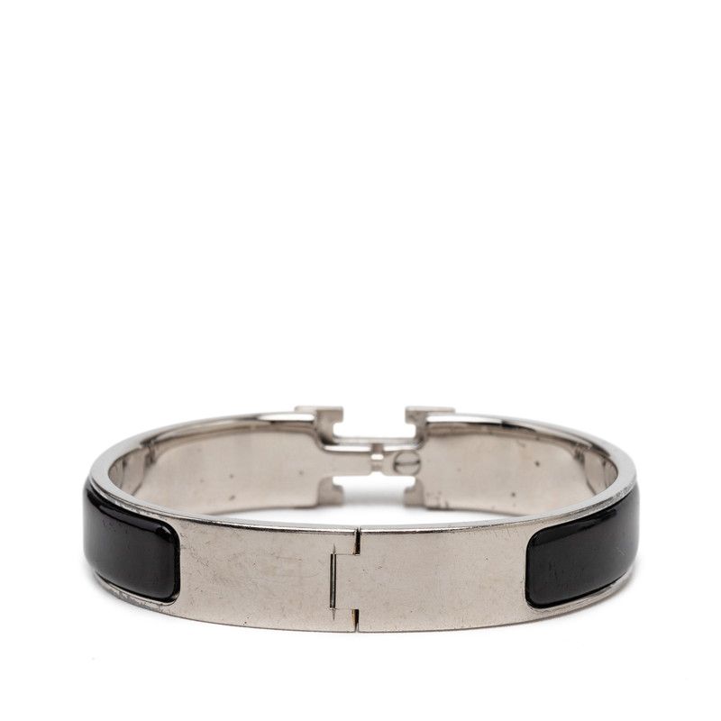 Hermes Click PM Bangle Silver Black Metal Enamel 1- Bracelet — view 3