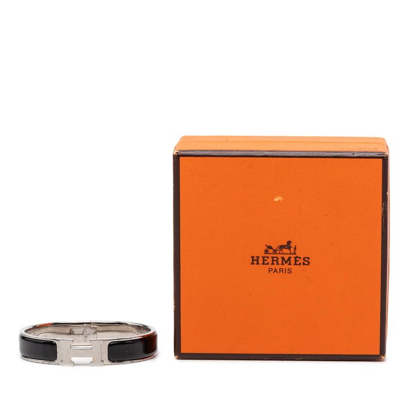 Hermes Click PM Bangle Silver Black Metal Enamel 1- Bracelet — view 6