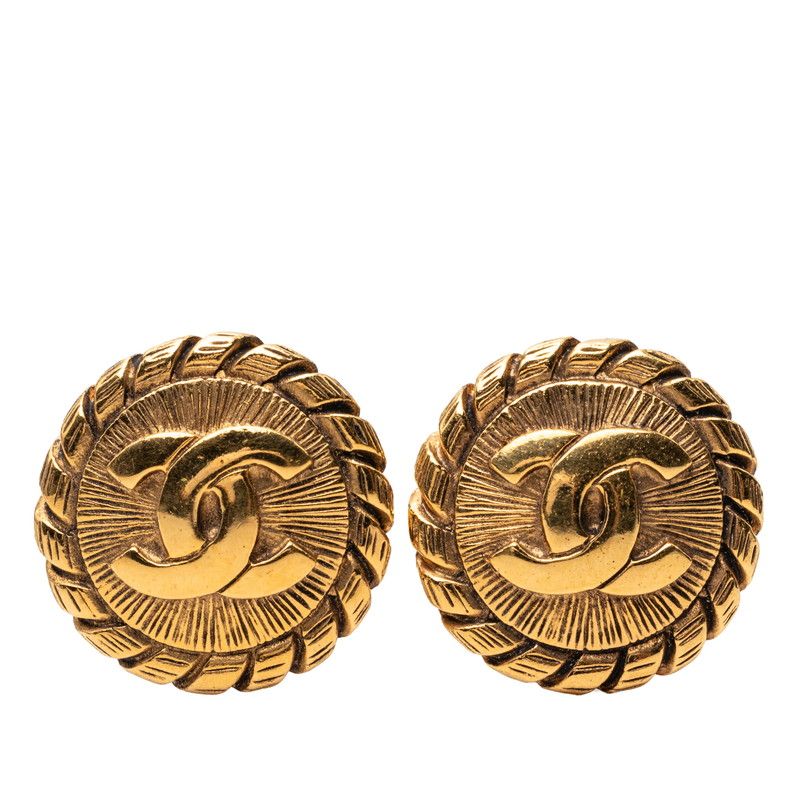 Chanel CC Logo Round Earrings Gold Plated