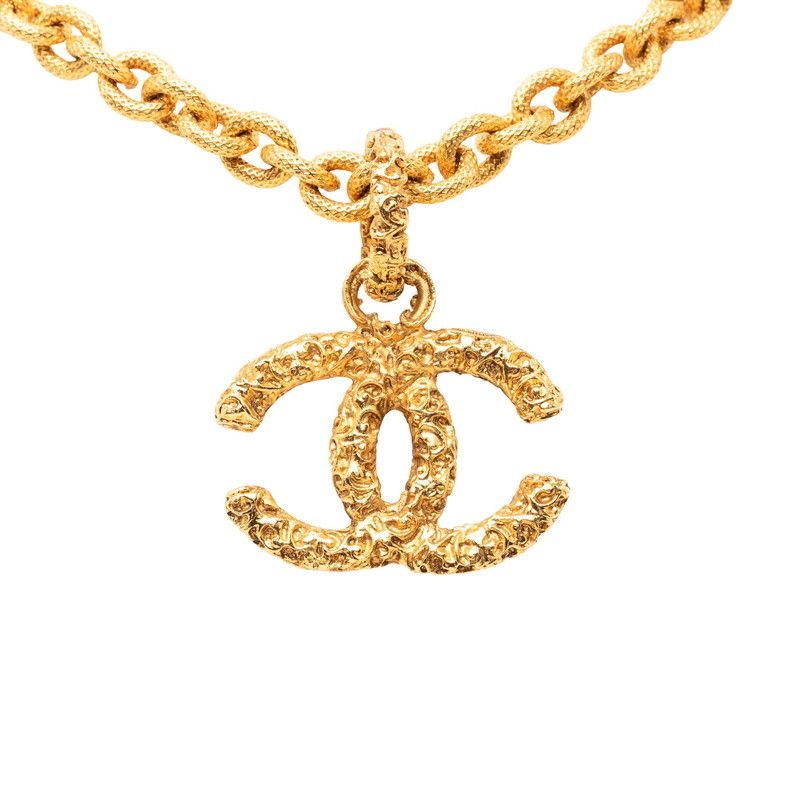 Chanel CC Logo Lava Motif Necklace Gold Plated