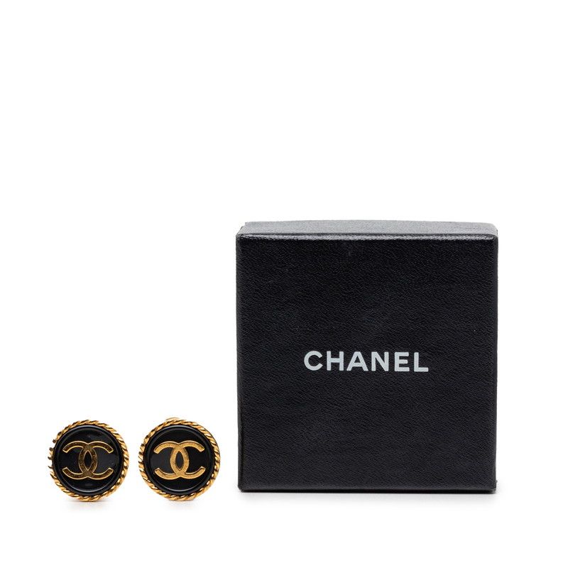 Chanel CC Logo Vintage Earrings Gold Black Plated — view 4