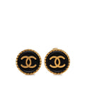 Chanel CC Logo Vintage Earrings Gold Black Plated