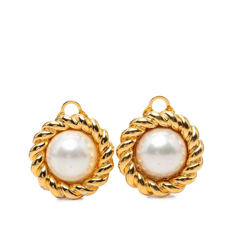 Celine Round Pearl Earrings Gold Plated