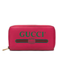 Gucci Logo Print Zip Around Wallet Pink Green Leather