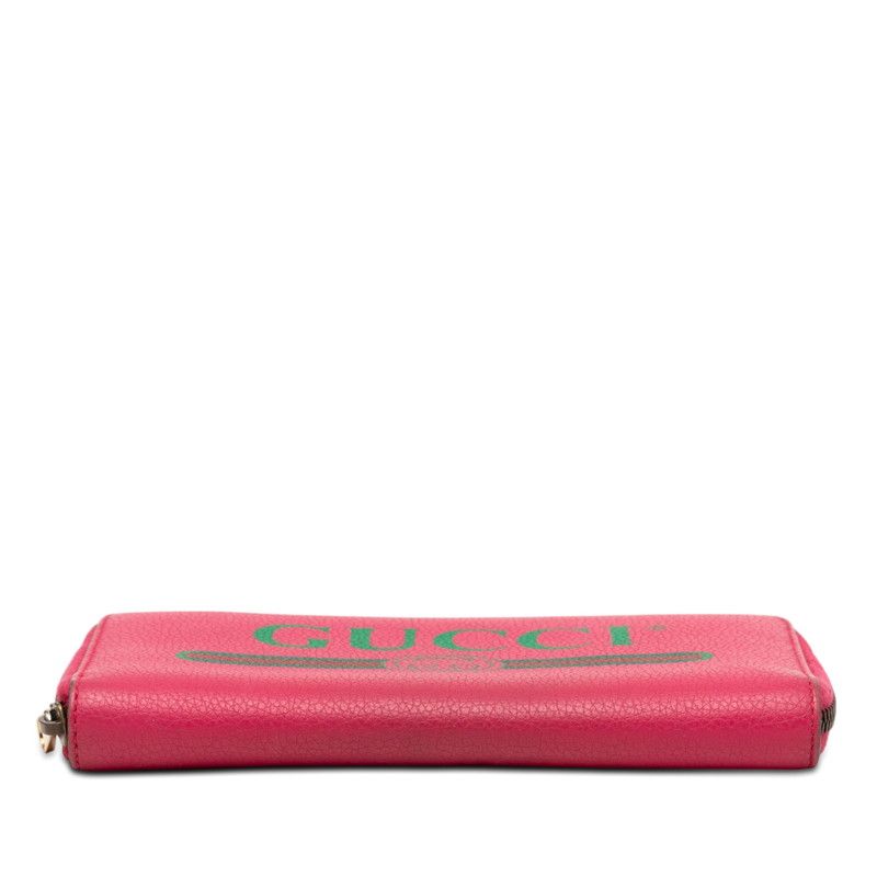 Gucci Logo Print Zip Around Wallet Pink Green Leather — view 3