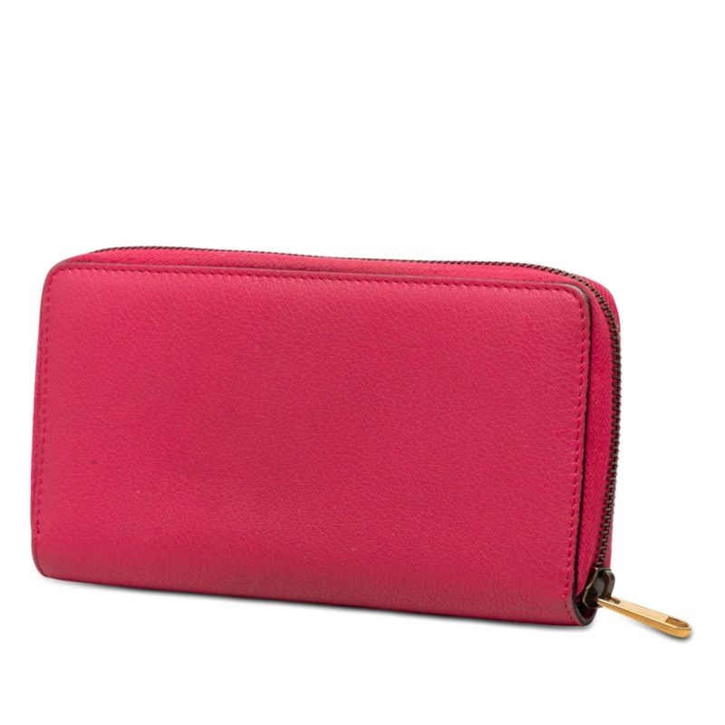 Gucci Logo Print Zip Around Wallet Pink Green Leather — view 2