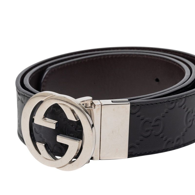 Gucci Guccissima Interlocking 90 36 Black Leather 1- Belt — view 4