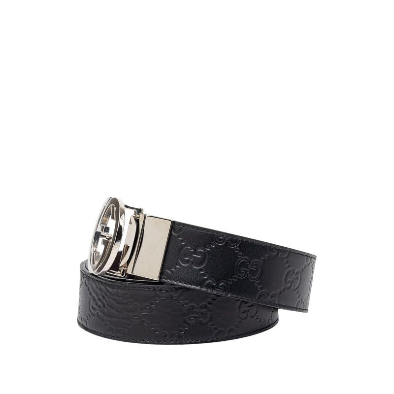Gucci Guccissima Interlocking 90 36 Black Leather 1- Belt — view 2