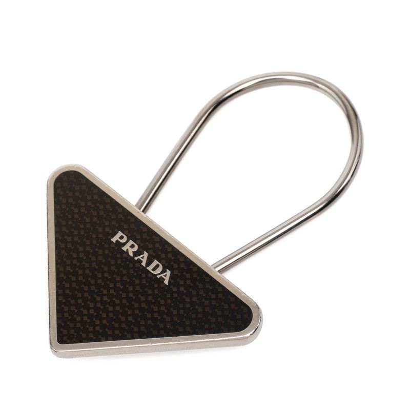 Prada Bag Charm Key Holder Silver Brown Metal
