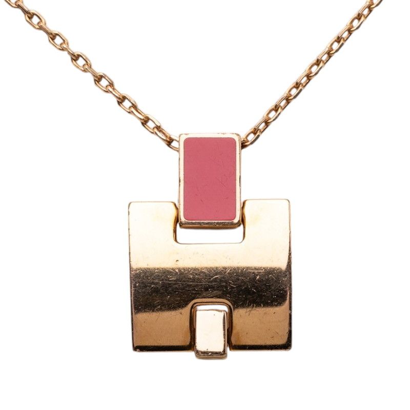 Hermes Irene Necklace Gold Pink Plated Enamel