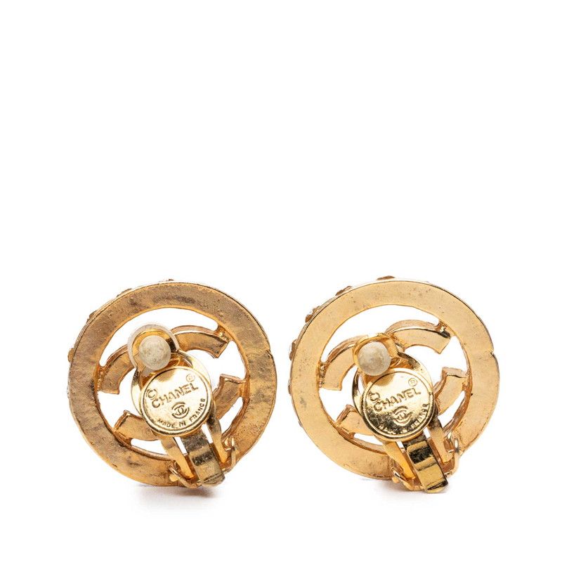 Chanel CC Logo Earrings Gold Plated Rhinestone — view 2