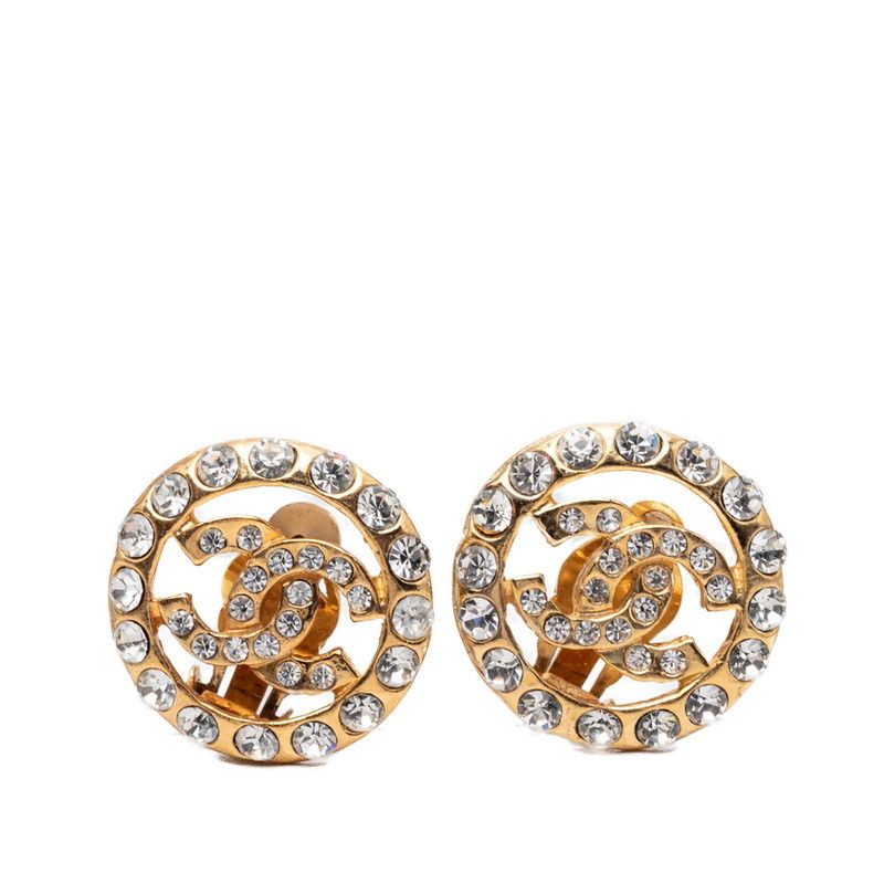 Chanel CC Logo Earrings Gold Plated Rhinestone