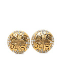 Chanel CC Logo Vintage Earrings 23 Gold Plated Rhinestone