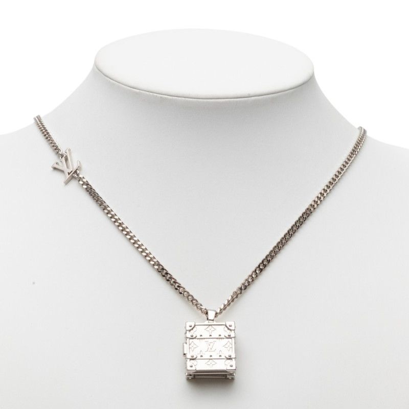 Louis Vuitton Pendant LV Trunk Necklace Silver Metal — view 5